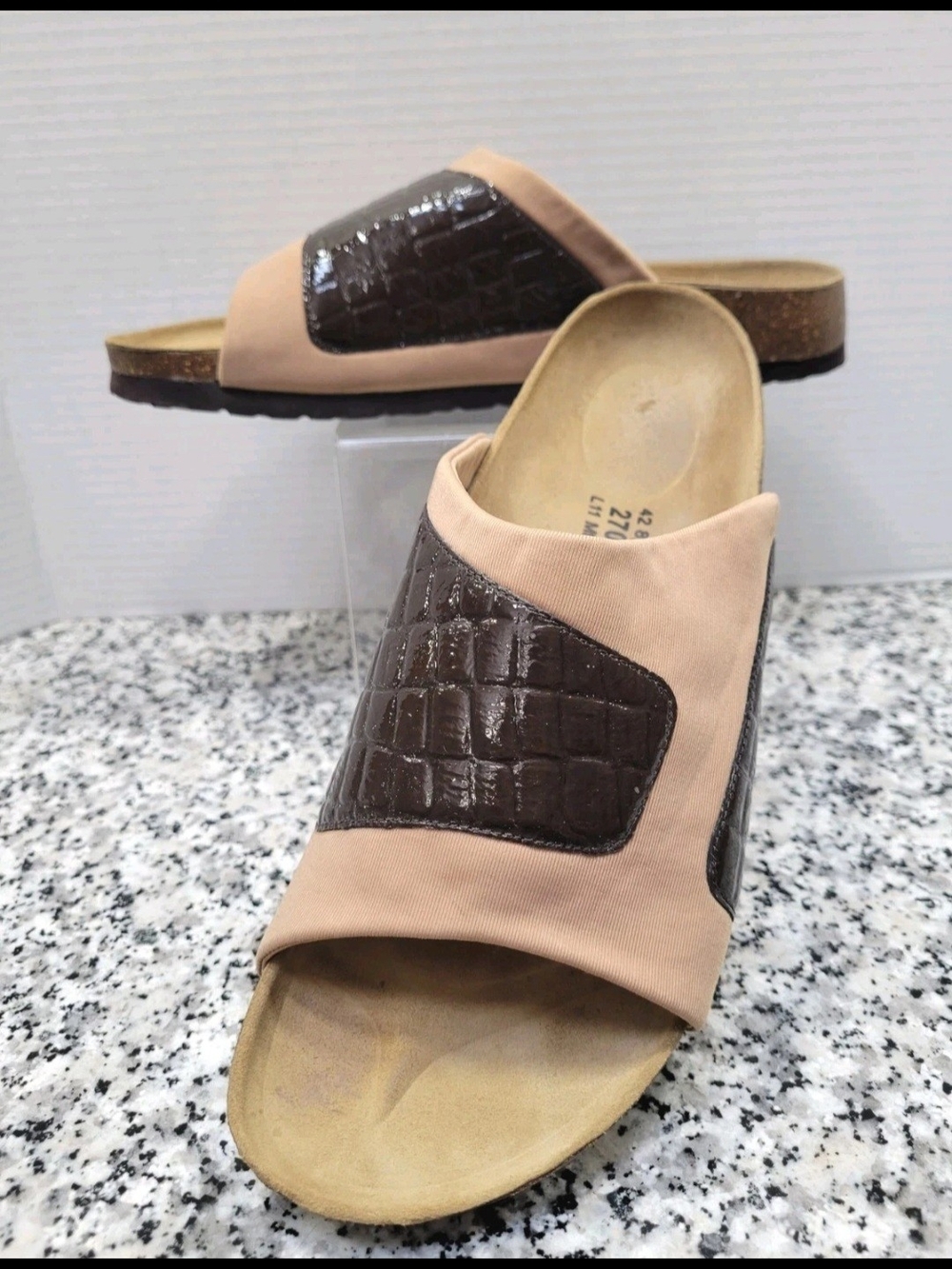 Betula By Birkenstock Women’s Slip-On Sandals in Beige and Dark Brown Sz 11